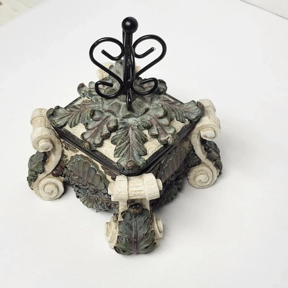 VTG Decorative Dresser Chest Jewelry Box Lid Ornate Trinket Keepsake Organizer